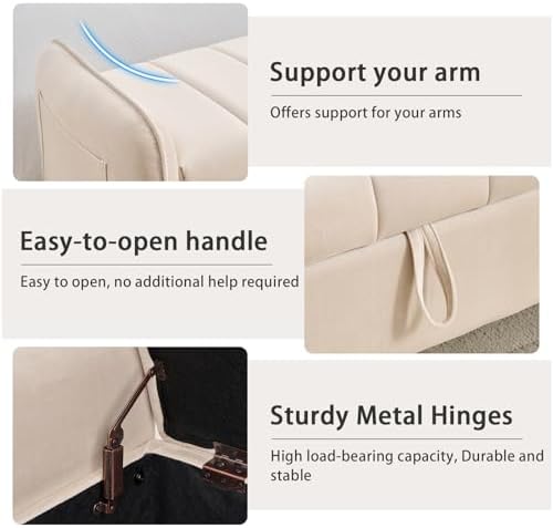 66" End of Bed Storage Bench King Size, Storage Benches for Bedroom, Beige | Velvet Foot of Bed Bech, Upholstered Storage Ottoman Benches with Golden Legs, Pillows and Side Pockets for Window, Entryway
