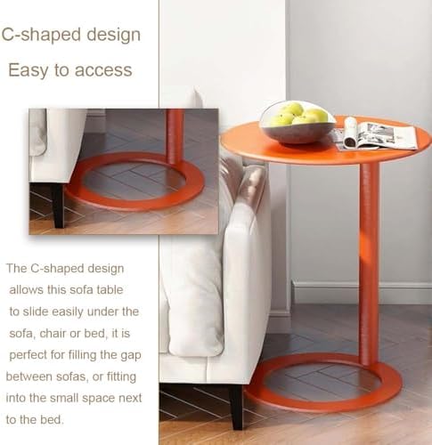C-Shaped Round Side Table for Living Room, Bedroom, and Office - Metal Coffee and Bedside Table (Orange, 18.9 * 18.9 * 27.2in)