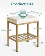 IBUYKE Rectangular Makeup Stool, PU Seat Vanity Chair, White WBD017W | Adjustable Feet Storage Space Footrest Multi-Use Small Side Table Ottoman Bedroom