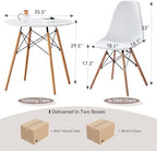 5-Piece Round Dining Set, 35.5" Kitchen Table Chairs Set of 4 | Space Saving Furniture, Plastic Seats, Solid Wood Legs, for Living Room Apartment Office Home, White