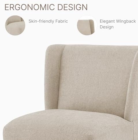 KISLOT Upholstered Dining Chairs Set of 4 with Casters, Sand | Wingback Modern Dining Room Chairs with Rollers, Armless Side Chair with Easy-clean Linen Look Fabric for Kitchen Dining Room