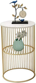 Telephone Table, Marble Side Table Living Room Telephone Table Corner Table Bedroom Bedside Table Storage Shelf,Gold，11.8" × 21.6" (Color:White)