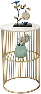 Telephone Table, Marble Side Table Living Room Telephone Table Corner Table Bedroom Bedside Table Storage Shelf,Gold，11.8" × 21.6" (Color:White)