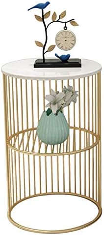 Telephone Table, Marble Side Table Living Room Telephone Table Corner Table Bedroom Bedside Table Storage Shelf,Gold，11.8" × 21.6" (Color:White)