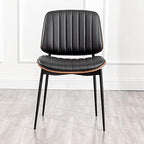 LUNLING Dining Chairs Set of 2 Mid Century Modern Retro Faux Leather Chair with Walnut Bentwood Upholstered Seat Metal Legs Chairs,Adjustable Foot for Kitchen Dining Room Chairs(Black)