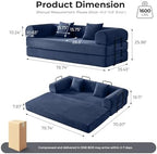 79" Convertible Sofa Bed, Couches for Living Room | Navy Blue | Corduroy Futon Sofa Bed with Pocket Springs, Modular Sleeper Couch in a Box, No Assembly