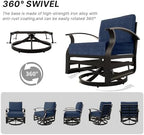 Gotland 2 Piece Patio Set, Metal Outdoor Swivel Chairs Set of 2 with 5.1’’ High-Resilience Seat Cushions 6.2’’ Thick Back Pillow 29.5’’ Deep Seat Removable Cushions for Backyard, Lawn, Porch, Navy