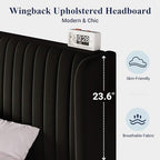 Allewie Full Size Velvet Bed Frame/Vertical Channel Tufted Wingback Headboard/Upholstered Platform Bed/Strong Wooden Slats/No Box Spring Needed/Easy Assembly/Black