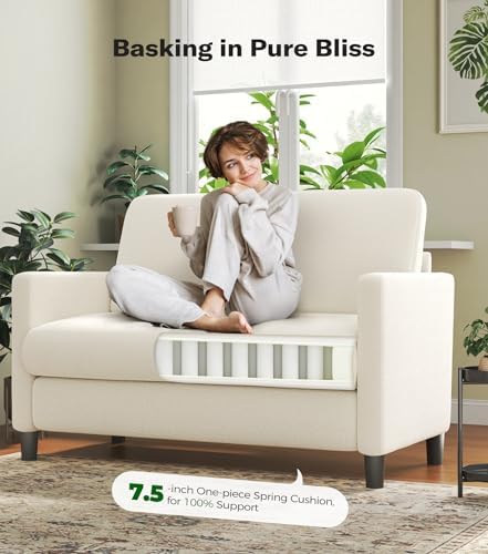 Welzona Loveseat, 51" Small Couch, Teddy Love Seat, Small Loveseat Sofa | Comfy Teddy Fabric, Tool-free Setup, Washable Covers, All-wood Small Sofa Couch for Living Room, Bedroom, Small Spaces, Beige