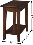 Starlight Canyon Home Cherry Brown Rectangular Side Table, Solid Mahogany 24 Inch Accent, Narrow Chairside Piece with Shelf for Living Room