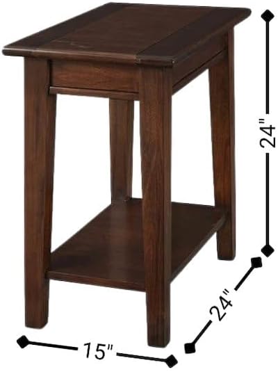 Starlight Canyon Home Cherry Brown Rectangular Side Table, Solid Mahogany 24 Inch Accent, Narrow Chairside Piece with Shelf for Living Room