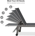 PURPLE LEAF Patio Chaise Lounge Set for 2, Oversize Seat, Grey | Reinforced aluminum frame with angled legs supports up to 320 lbs, providing solid stability without sagging or rocking