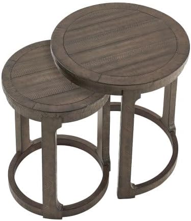 2pcs Vintage Wooden Nesting Side Table, Open Frame Round End Table | Space-Saving Stackable Small Accent Coffee Table for Couch Corner Farmhouse Home Decoration, Dark Brown