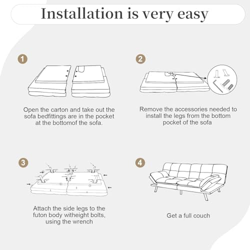 Opoiar Futon Sofa Bed Convertible Memory Foam Couch Bed, Modern Sleeper Sofa with Adjustable Armrests&Backrests, Christmas Futon Sets for Compact Living Spaces Office Dorm Bonus Room,Grey