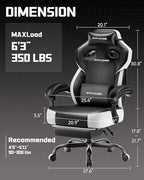 GTPLAYER Big & Tall Gaming Chair, Wide Seat with Footrest, Jet Black | Ergonomic High Back Computer Desk Chair for Adults, Comfort Padded Seat with Lumbar Support Armrests Recliner for Office/Home