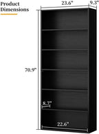 Shintenchi Bookshelf,6-Tier Open Bookcase and Bookshelves,6 Shelf Display Storage Shelves Floor Standing 70.6 inches Tall Bookcase for Home Office, Living Room (Black)