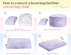 Hobestluk Bean Bag Chair Convertible 3 in 1 Beanbag Washable Giant Adult | Large,Memory Foam Filling,Lounge,Plush Faux Fur,Bean Bag Bed ,Removable Cover,Living Room Bedroom Dorm,Sleeping,Full,Purple