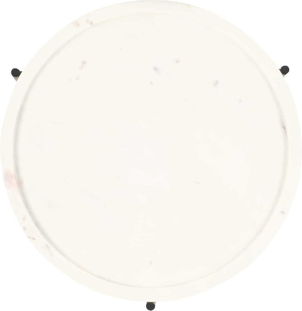 SAFAVIEH Home Collection - Bavaria Side Table, Round White Marble Tray Top with Black Metal Base, Fully Assembled (ACC3729A)