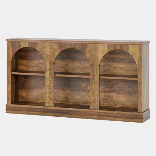 Tribesigns Arched Console Table, 63" Wooden Entryway Table with Storage | Farmhouse Long 3-Tier Sofa Table Behind The Couch for Entrance, Hallway, Living Room, Foyer, Brown