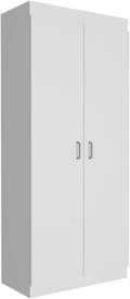 Spacious White Pantry Cabinet: 5 Shelves, 3 Door Shelves