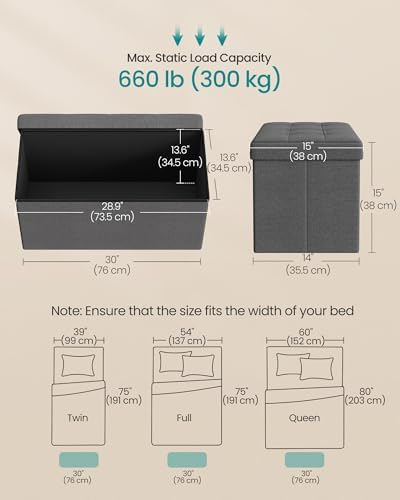 SONGMICS 30 Inches Folding Storage Ottoman Bench, Load 660 lb | Ottoman Foot Rest, Storage Chest, for Living Room, Entryway, Slate Gray and Ink Black, MINOTA Collection ULSF47K