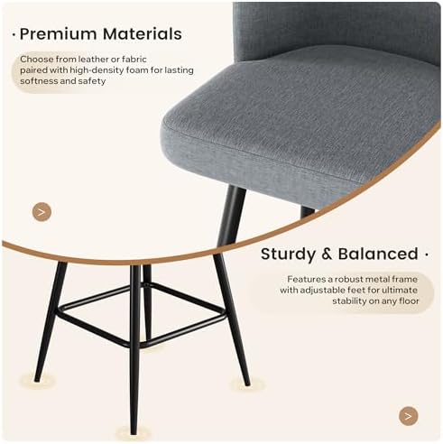 Swivel Bar Stools Set of 2, 26" Counter Height Bar Stools with High Back and Metal Legs, Fabric Bar Chairs, Modern Barstools for Kitchen Island, Light Grey