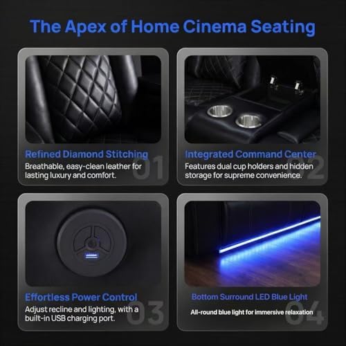 A Ainehome Power Furniture Reclining Sectional Sofa Set, Living Room Power Recliner Adjustable Sofa, Loveseat and Chair with USB Chargers/Storage Console for Living Room/Office(A-Black)