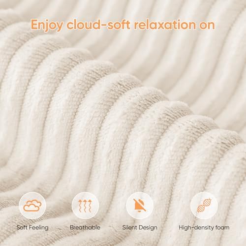 67" Sofa Bed, Chaise Lounge Chair, Plush Corduroy Upholstered Sofa Couch Bed with Pillows, Lazy Chair for Living Room Bedroom Guest Room (White, Right Facing Chaise)