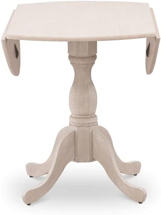 East West Furniture DMT-ABC-TP Dublin Kitchen Dining Table - a Round Wooden Table Top with Dropleaf & Pedestal Base, 42x42 Inch, Wirebrushed Buttercream | Kitchen