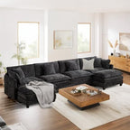 SoarFlash 149.61" Chenille U Shaped Modular Sofa with Ottoman,Black