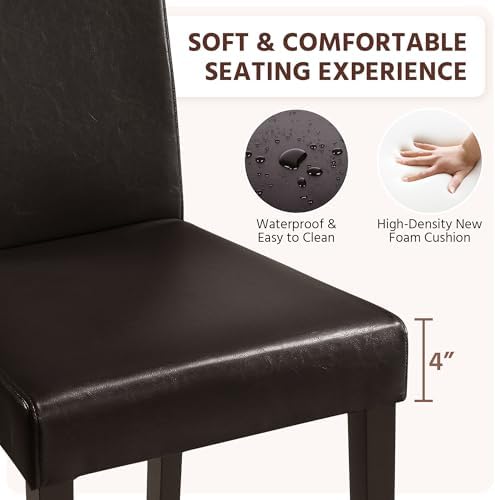 Yaheetech Dining Chairs Set of 4 Upholstered Kitchen Chairs Dark Brown | Faux Leather High Back Sillas De Comedor, Solid Wood Legs, Adjustable Footpads, Modern Armless Parson Chairs for Dining Room