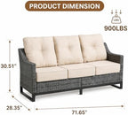 Outdoor Wicker 3-Seat Sofa, All-Weather PE Rattan Patio Couch with Cushions & Metal Frame for Backyard, Porch, Garden, Deck, Beige