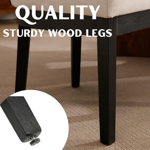 RIVOVA Upholstered Dining Chairs Set of 6, Modern Wooden Dining Room Chair Linen Fabric Kitchen Chairs Farmhouse Dinner Chair with Black Hardwood Frame, Beige