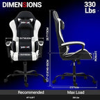 Gaming Chair PU Leather Massage PC Video Game Chair with Lumbar Support for Men Women, Home Office, Height Adjustable, Ergonomic, High Back, White