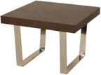 HomeStock Nordic Haven 28 Inch Square Espresso Brown Wood Side End Table with Polished Steel Sled Legs and Modern Contemporary Design
