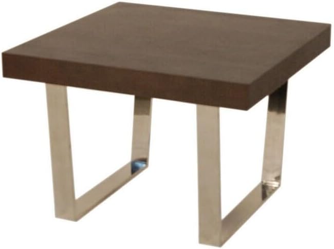 HomeStock Nordic Haven 28 Inch Square Espresso Brown Wood Side End Table with Polished Steel Sled Legs and Modern Contemporary Design