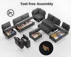 Vipbear 130" Modular Sectional Sleeper Sofa with Pull Out Bed, 9 Seat Chenille U Shaped Couch with Ottoman and Chaise|USB Ports|Cup Holders|Side Table, Tool Free Assembly, Grey