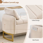 66" End of Bed Storage Bench King Size, Storage Benches for Bedroom, Beige | Velvet Foot of Bed Bech, Upholstered Storage Ottoman Benches with Golden Legs, Pillows and Side Pockets for Window, Entryway