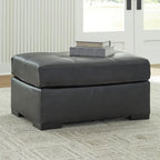 Signature Design by Ashley Brindley Pier Oversized Accent Ottoman, Fully Assembled Rectangular Tufted Footrest, Black Leather and Faux Leather Upholstery, Contemporary Living Room Seating, Fog