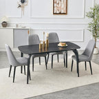 Modern Dining Table Set for 4, 63 inch Sintered Stone Kitchen Table and Chairs,Rectangular Dining Table Set of 4 with PU Leather Chair, 5 Piece Dining Room Table Set for Kitchen, Office, Apartment