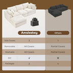 Amsleekey 108" Cloud Sectional Couch with 2 Washable Cover Sets | L-Shaped Modular Sofa with Ottoman, Deep Seat Couch for living room, DIY Covers in White and Gray