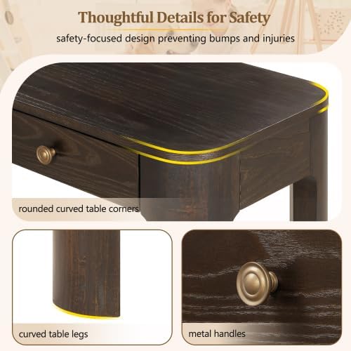 Bellemave 52" Rustic Console Table with 3 Drawers & Curved Corners, Wooden Sofa Tables Behind the Couch, Narrow Entryway Table with Thick Legs for Entrance, Hallway & Living Room (Espresso)