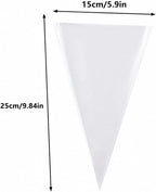 50pcs Clear Cone Cellophane Bags, Cello Cone-Shaped Treat Bags with Twist Ties, Plastic Triangle Bags for Popcorn and Candy Favors
