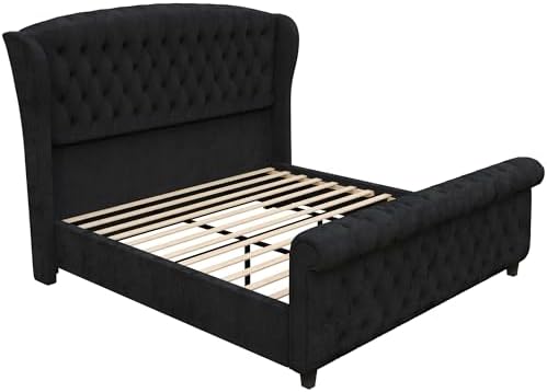 LUXOAK King Size Upholstered Sleigh Bed Frame with Tufted Headboard