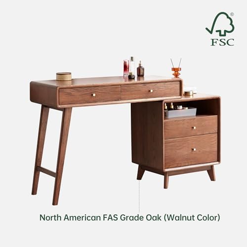 YESWOOD 35''-50'' Extendable Vanity Desk with Dresser, Oak Wood Makeup Table for Girls, Study Desk and Vanity Set for Bedroom, Barthroom, NO Chair