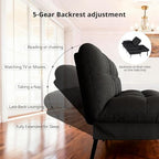 COMHOMA 72″ Convertible Futon Sofa Bed, Adjustable Backrest, Black | Breathable Fabric Futon Couch with Pillows,Multi-angle Ergonomic Reclining,Space-saving Sleeper Sofa for Living Room