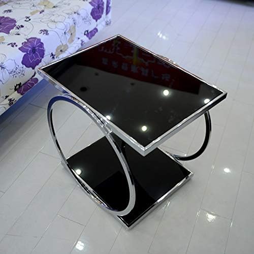 Telephone Table, Square Side Table,2 Layer Coffee Table,Telephone Table,Corner Table,Tempered Glass Sofa Side Table,554051CM(Color:Silver)