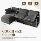 ROWHY 112'' Modular Sectional Cloud Couch with Movable Ottoman, 4 Seat Modern Chenille Sofa, Deep Seat L Shaped Couch for Living Room Bedroom Apartment, Grey | Sturdy Frame