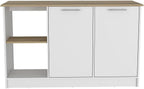 Kitchen Island with Four Open Shelves and Two Cabinets | Multicolor design with light oak and white finish
