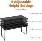 Amazon Basics Portable 4 Ft Rectangular Folding Dining Table, 4 Adjustable Height Settings, Space Saving Fold-in-Half Design and Carrying Handle, Indoor & Outdoor, Washed Black, 47.8 x 23.9 x 33.9 in